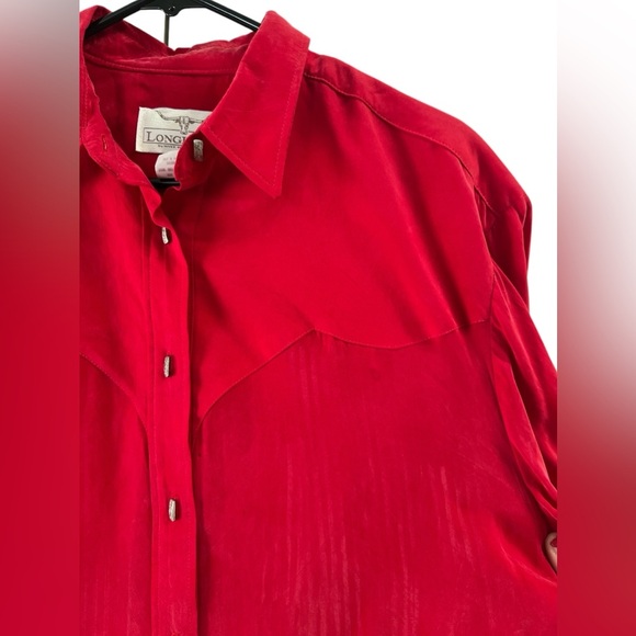 Red western longhorn button down long sleeve blouse - Picture 5 of 6